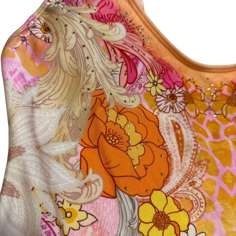 River Island Orange Pink Floral One-Piece Swimsuit - Picture 3 of 7